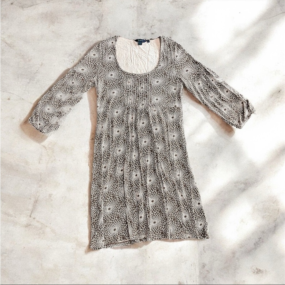 BODEN Spiro- Floral Tan Jersey Knit Mini Dress Tunic Women’s Size 8